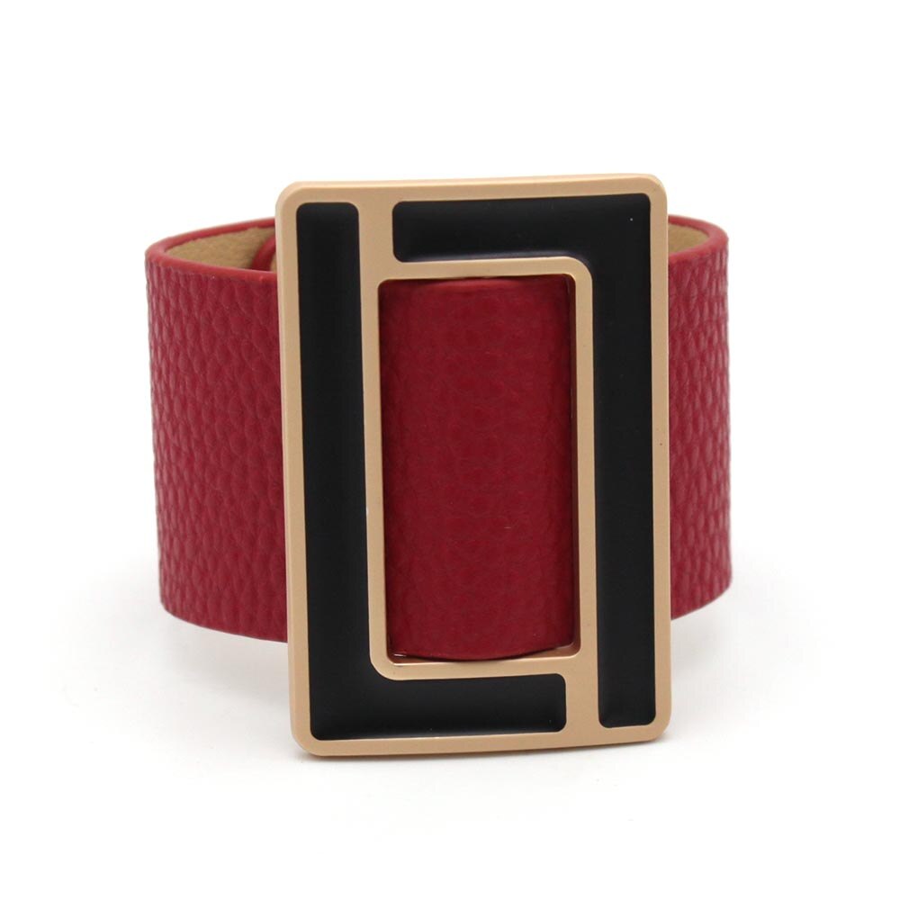 Mode Brindle Brede Leren Armband Voor Vrouwen Zwart Wit Geometrische Metalen Armband Wrap Charm Sieraden Femme