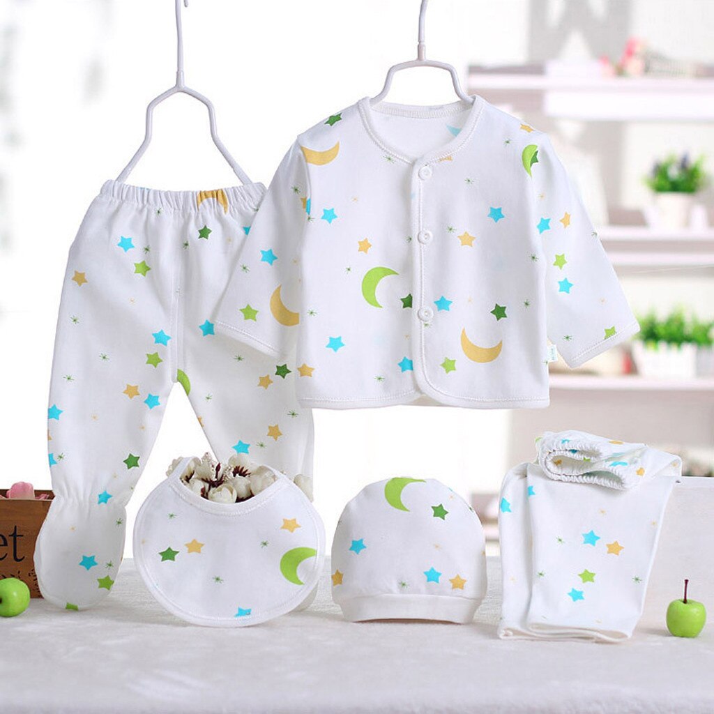 Ensemble de vêtements pour -né garçon et fille, 5 pièces, imprimé hérisson de dessin animé, haut à manches longues, pantalon, chapeau, bavoir, tenue pour enfants, pour -né: P(5PCS)