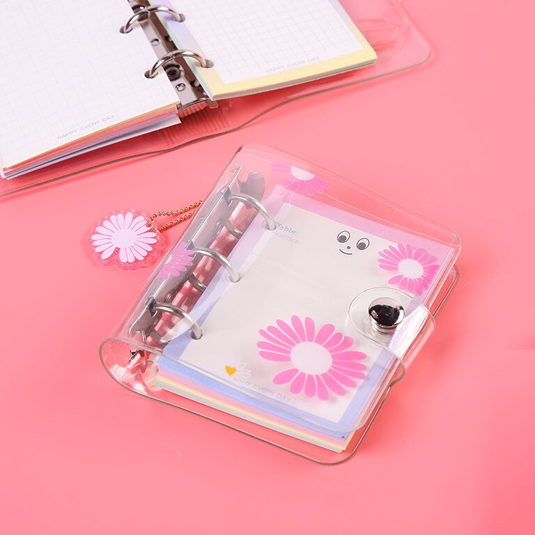 Daisy Cute Mini 3Holes Diary Set, Pocket Small Journal Traveler Planner Set 80sheets Blank Gird Dot Paper Daisy Pendant