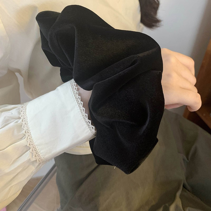 Coleteros de terciopelo negro de gran tamaño, lazos para el cabello para mujeres y niñas, bandas elásticas grandes de goma sólida para el cabello, cuerda, accesorios para el cabello de cola de caballo para invierno
