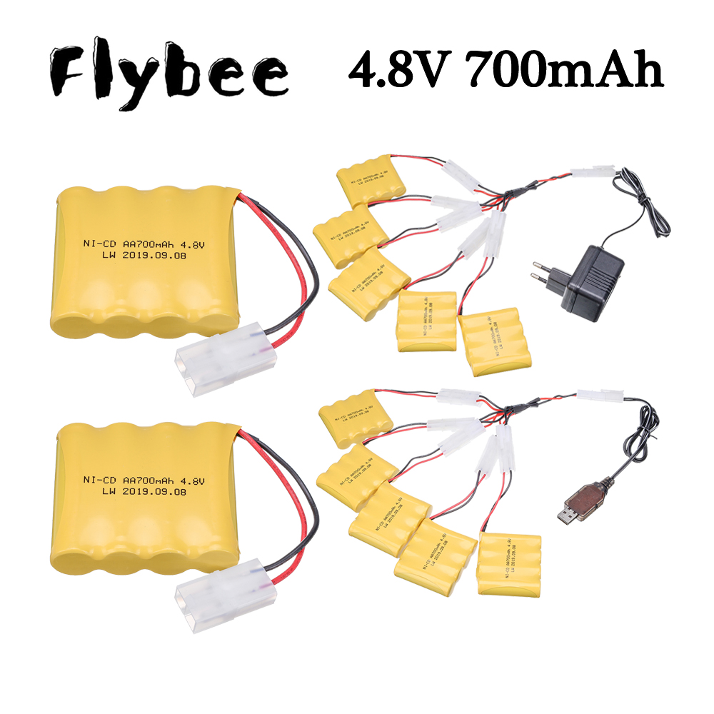 Batería recargable para juguetes eléctricos de control remoto, cargador de 4,8 V, 4,8 mAh, AA, para coche, camión, tanque, barco, enchufe TAMIYA, NI-CD, 700 V