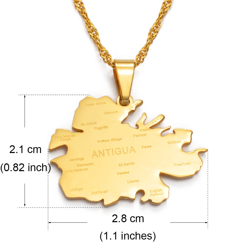 Anniyo Antigua Halsketten für Frauen Mädchen Gold Farbe Antigua Karte Anhänger Schmuck Waladli/Wadadli #135521