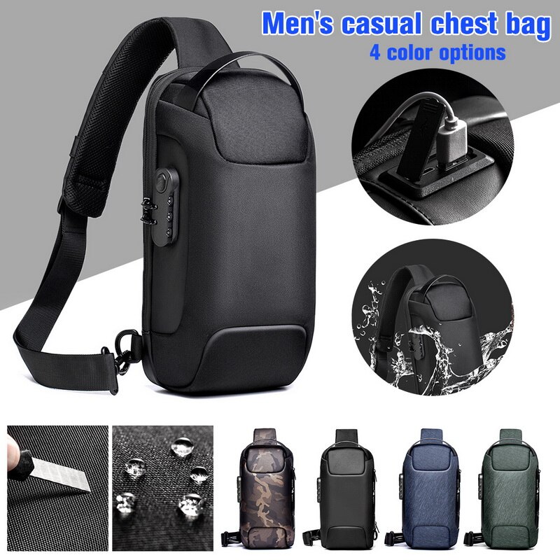 Menns vanntette oxford multifunksjonelle crossbody bag tyverisikring skuldervesker kort tur budbringer brystpose pakke til menn