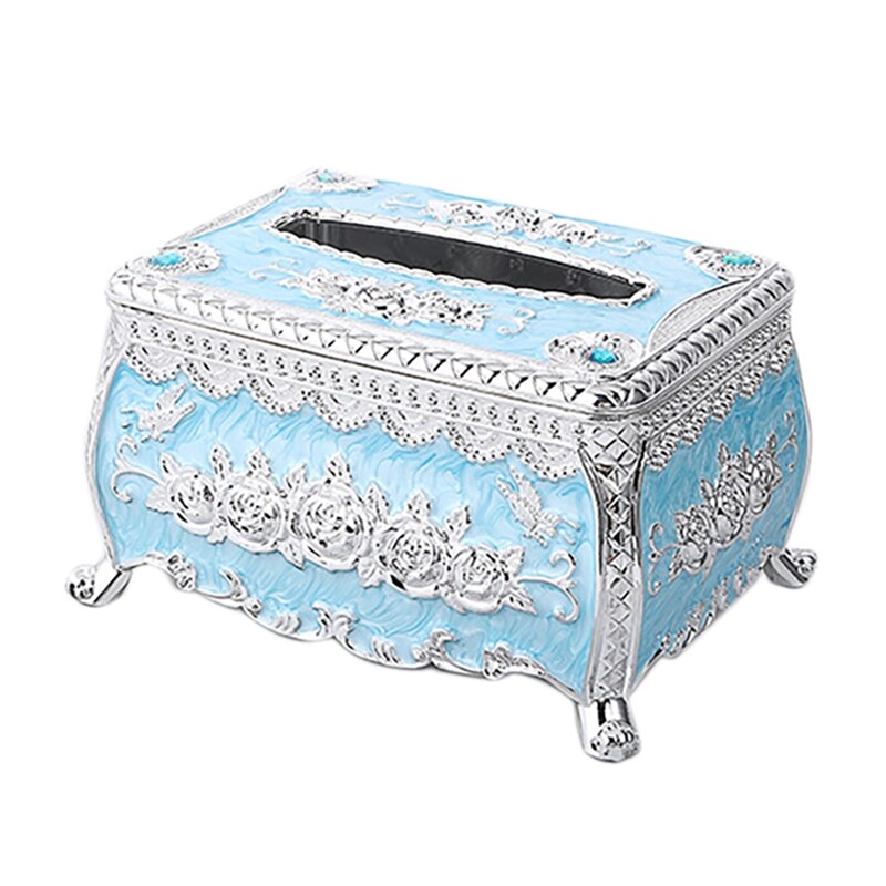 Modern European Ornate Tissue Box Cover, Luxury Noble Paper Facial Tissue Napkin Holder For Bedroom Office: Blue