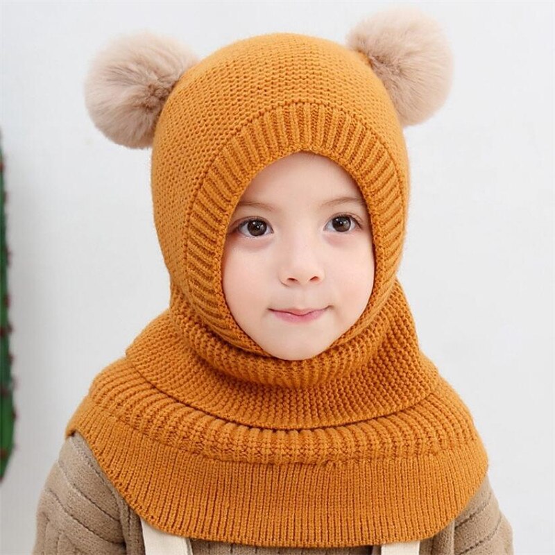 tricot à capuche écharpe enfants chapeau et écharpe enfant avec masque hiver Protection chaude oreille Pom Cap écharpes filles garçon accessoires: GINGER