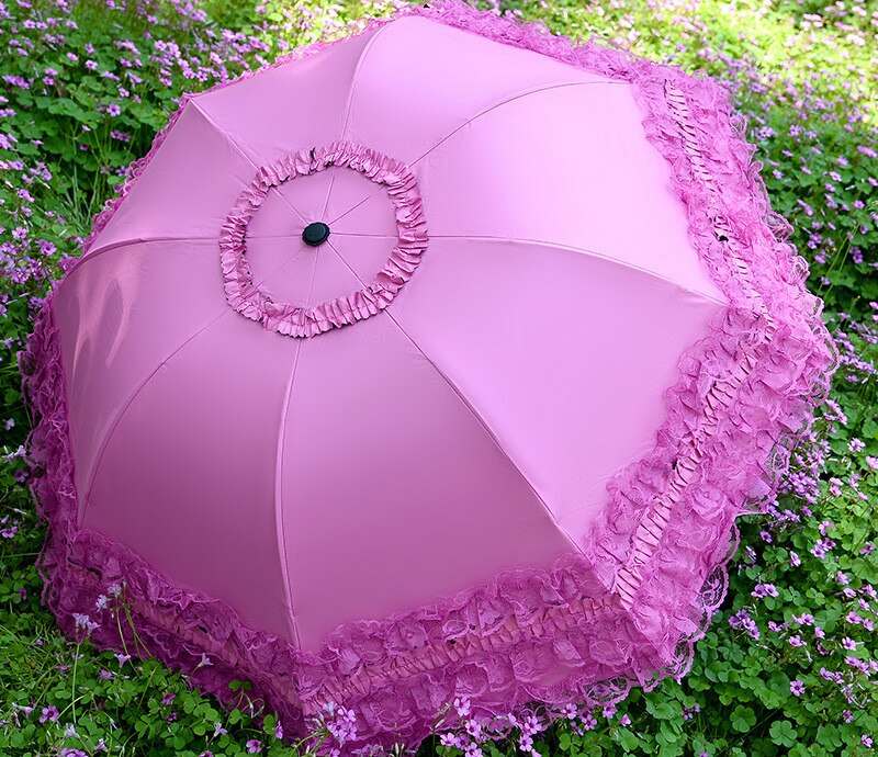 Spetsparaply paraply dam ultralätt hopfällbart parasoll uv prinsessa paraply kvinna: Rosa