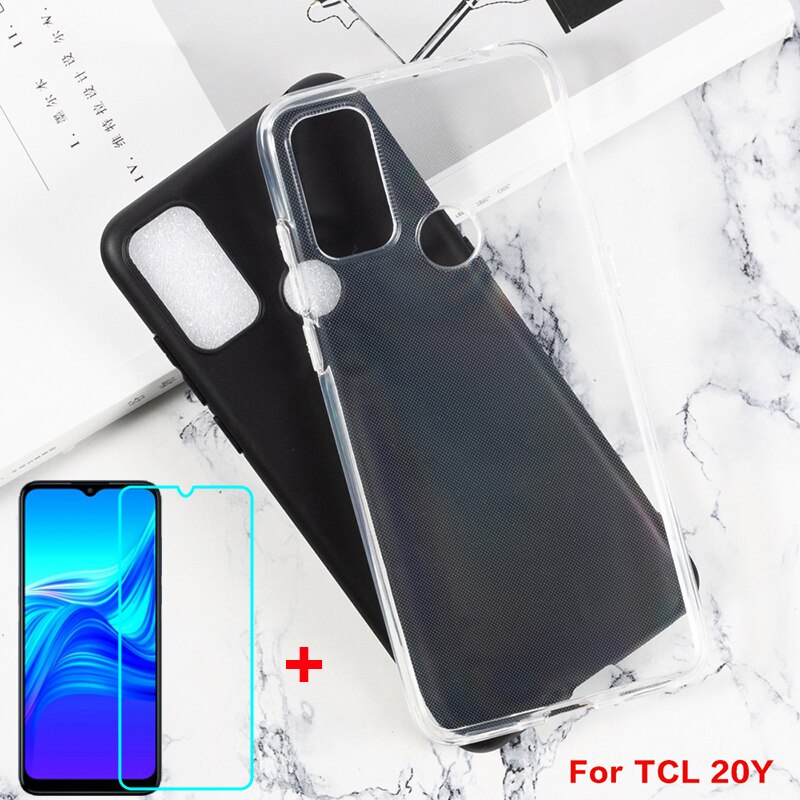 Transparante Telefoon Case Voor Tcl 20E 20Y Etui Op TCL20E TCL20Y Back Cover Soft Zwart Tpu Gevallen Vetro Glas Op tcl 20Y 20E Pelicula