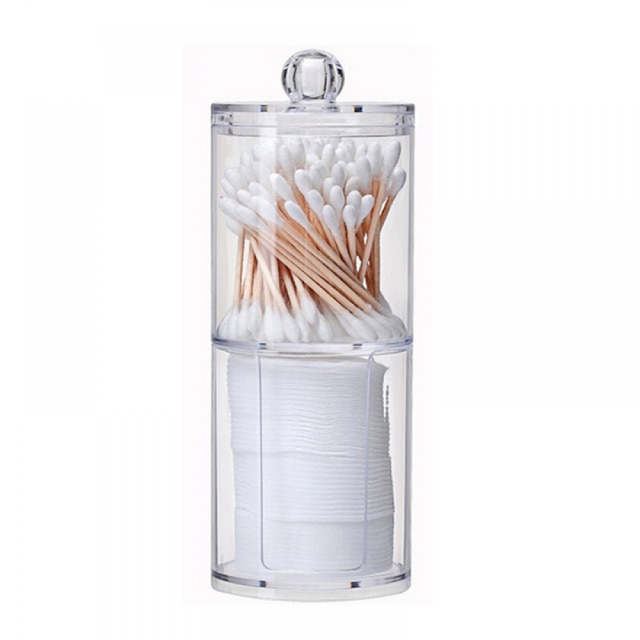 Makeup organizer akryl opbevaringsboks vatrondeller holder badeværelse gennemsigtige vatpinde organiser til kosmetikskuffe: C