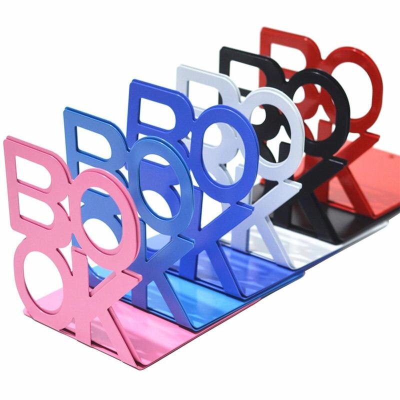 1pair Bookend School Metal Stand Metal Letter Bookends Metal Bezel Stationery Alphabet Book Holder Office Supplies Ends Off