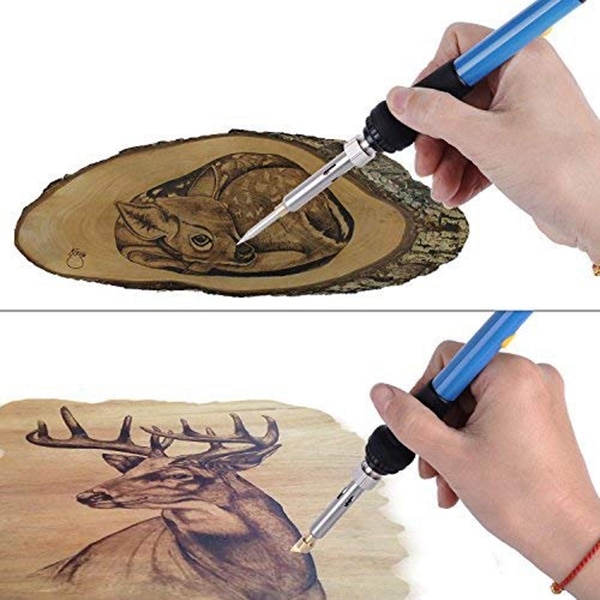Eu-stik 45 stk brændefyringssæt brændeovnssæt med justerbar temperatur loddepyrografi brændepen + emb