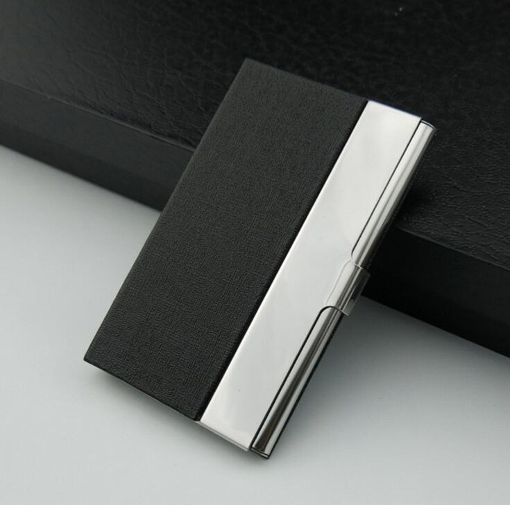 Aluminum PU Leather Business Credit Card Holder For Women Men Steel Portable ID Name Card Bank Male Cardholder: Black