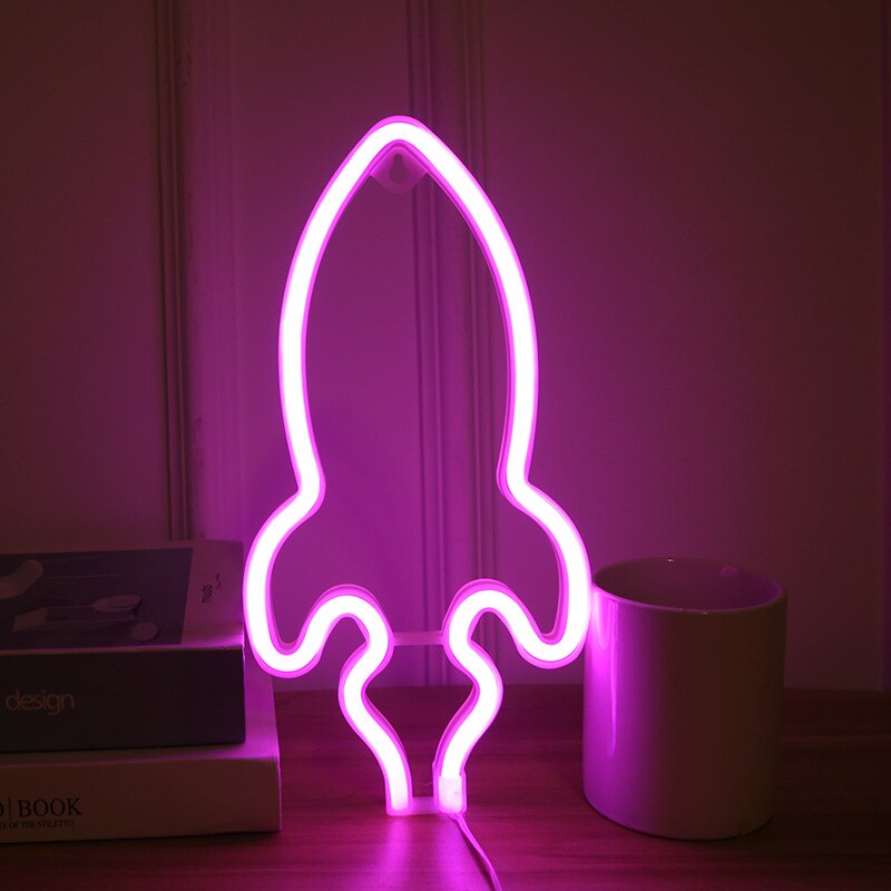 Rocket Neon Sign Colorful Battery USB Led Neon Light for Room Home Party Wedding Decoration Xmas Neon Lamp: Pink