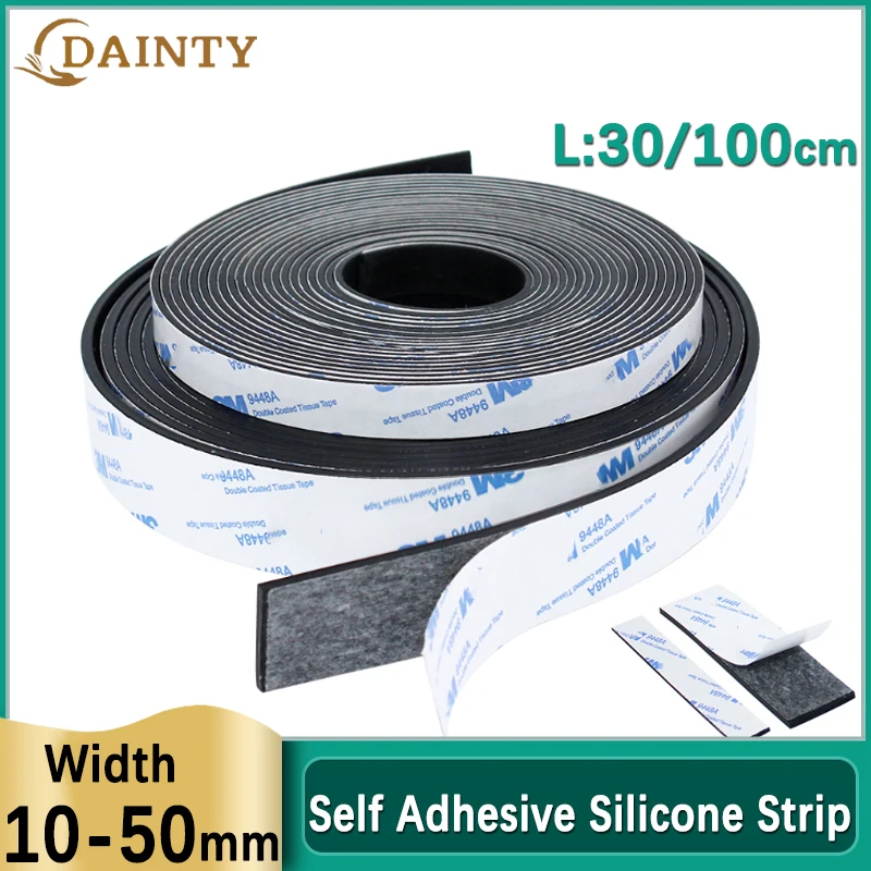 Tira de goma de silicona autoadhesiva, almohadilla de junta antideslizante, tira de sellado de amortiguador L30/100cm de espesor 0,5/1/2/3mm