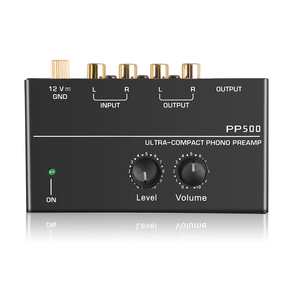 Ultracompacte Phono-voorversterker Voorversterker Voorversterker met niveau-volumeregeling 2xRCA-ingang 2xRCA-uitgang 1/4" TRS-uitgangsinterface