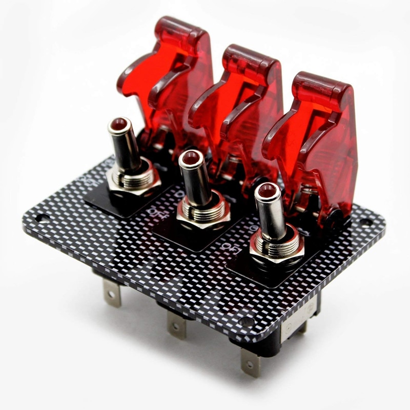 12V Toggle Switch Racing Ignition Engine Relays Switches Carbon Fiber Surface Panel Car with LED Indicator,Red: Default Title