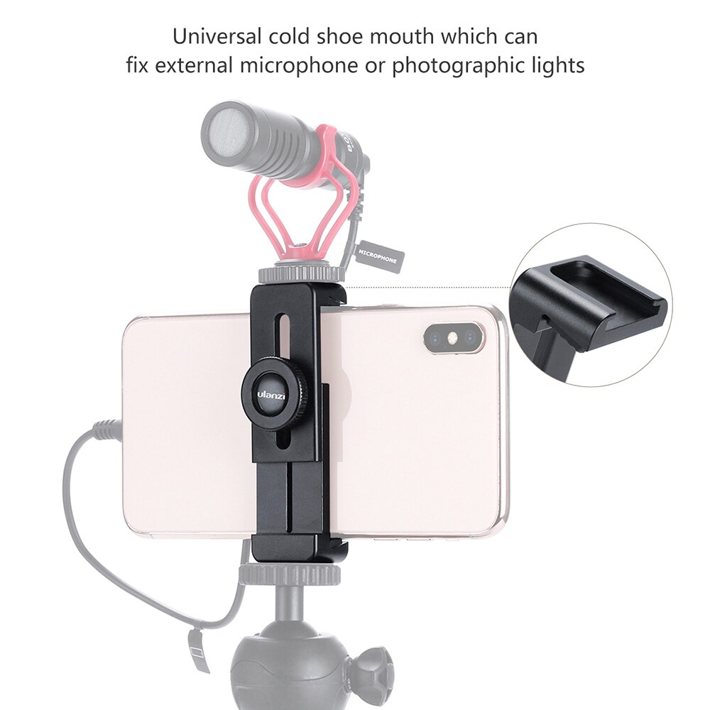 Ulanzi ST-02L Aluminium Telefoon Houder + 1/4 "Statief Koude Schoen voor 5.5-9.3 cm Breedte Smartphone voor Statief Microfoon Licht