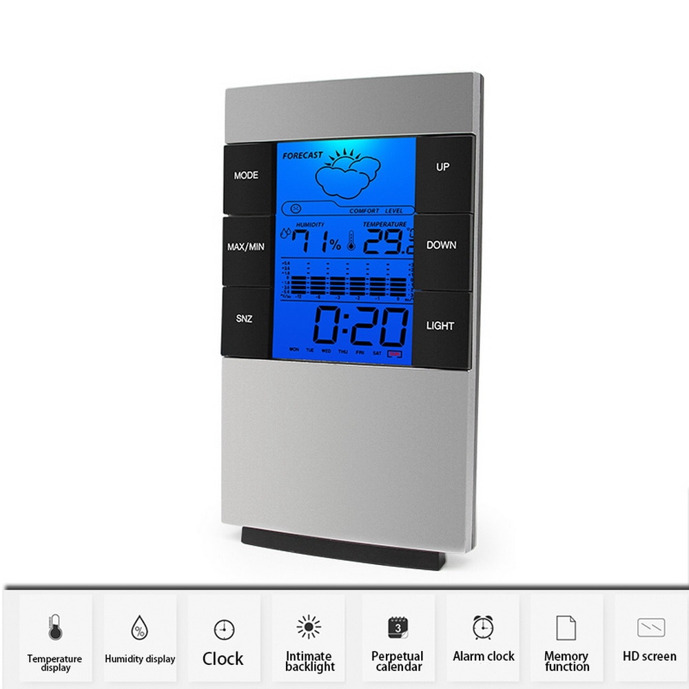Thermometer Hygrometer Station Clock Room Temperature and Humidity Monitor Gauge Battery Operated