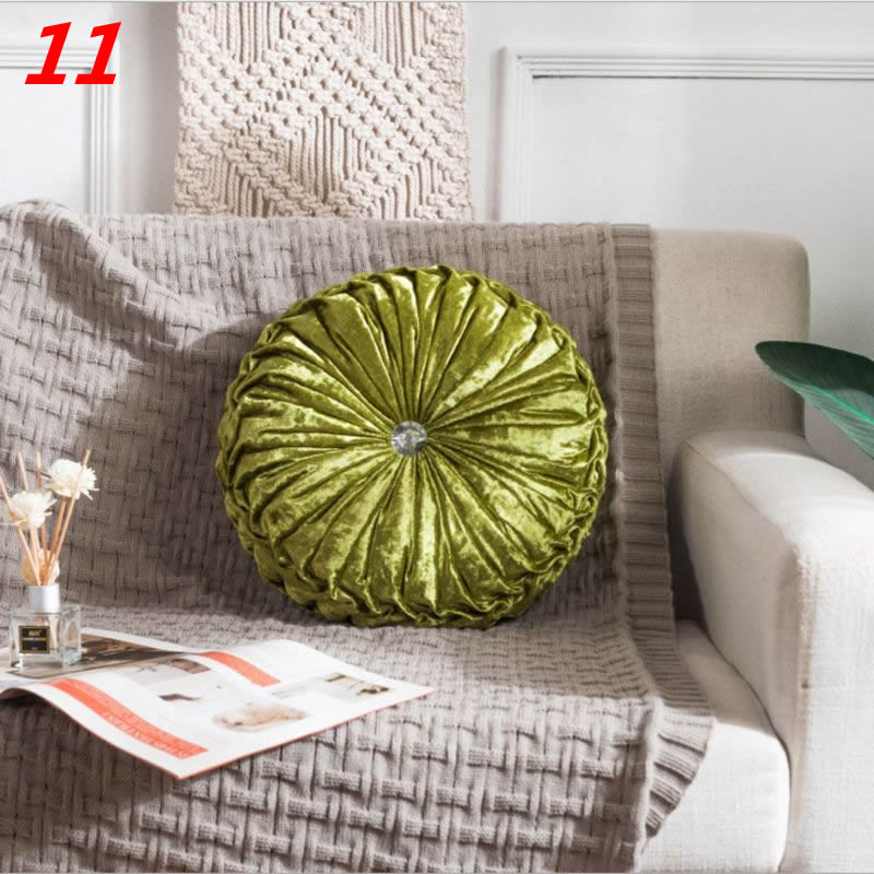 European Style Throw Pillow Luxury Velvet Cushion Pleated Fabric Handmade Round Wheel Pumpkin Seat Cushions