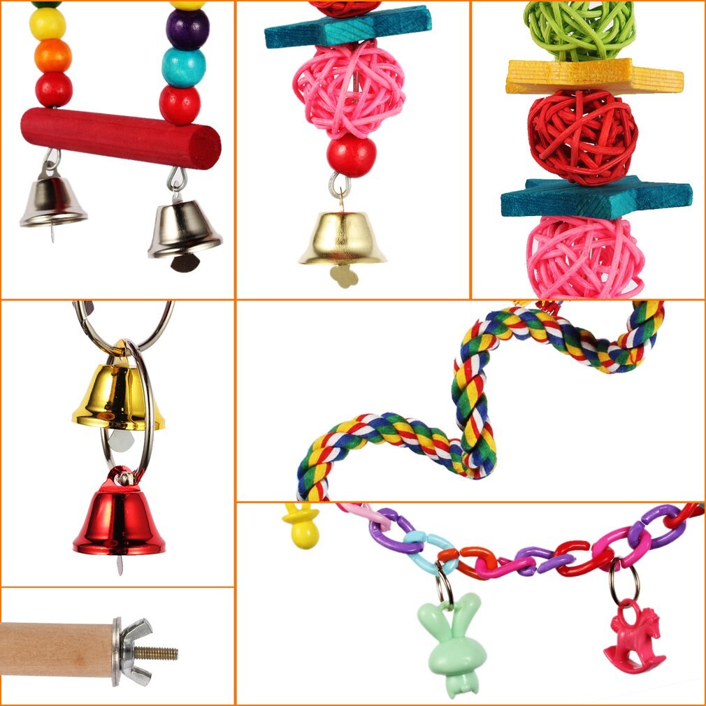 Fast 7 Pcs/set Bird Parrot Swing Toy Hanging Bell Ladders Climbing Chewing Hanging Toy Bird Accessories Birds Toys