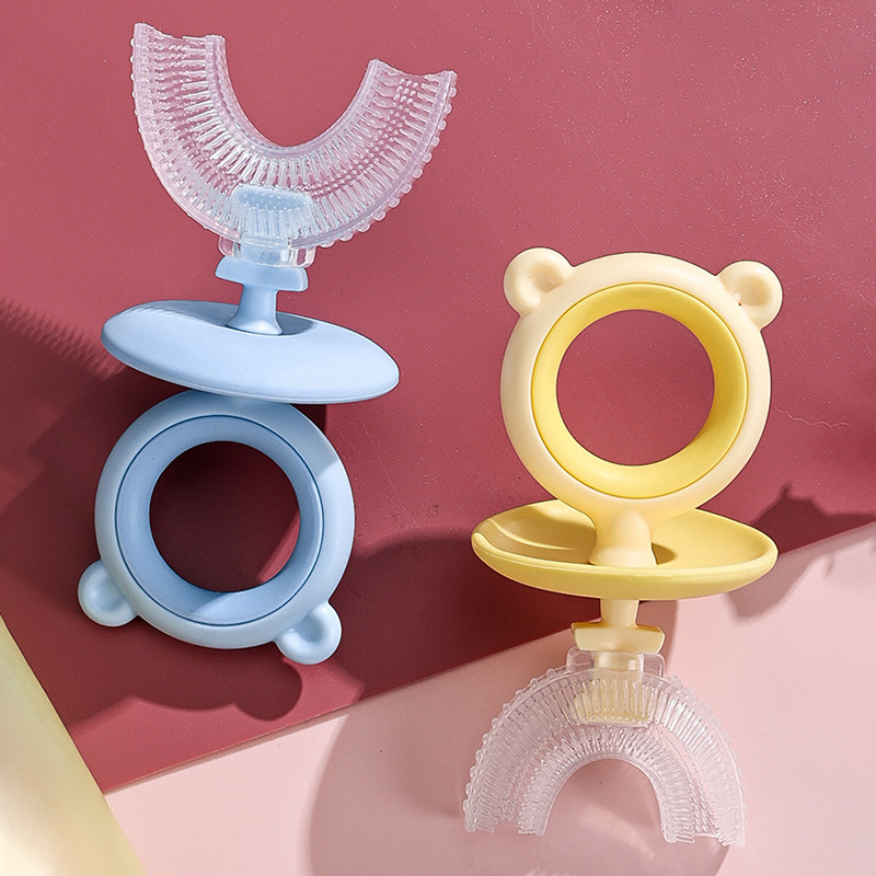 Spazzolino da denti per bambini spazzola in Silicone con tazza cura orale spazzola a forma di U 360 BPA gratuito per alimenti pulizia del Silicone denti articoli per bambini