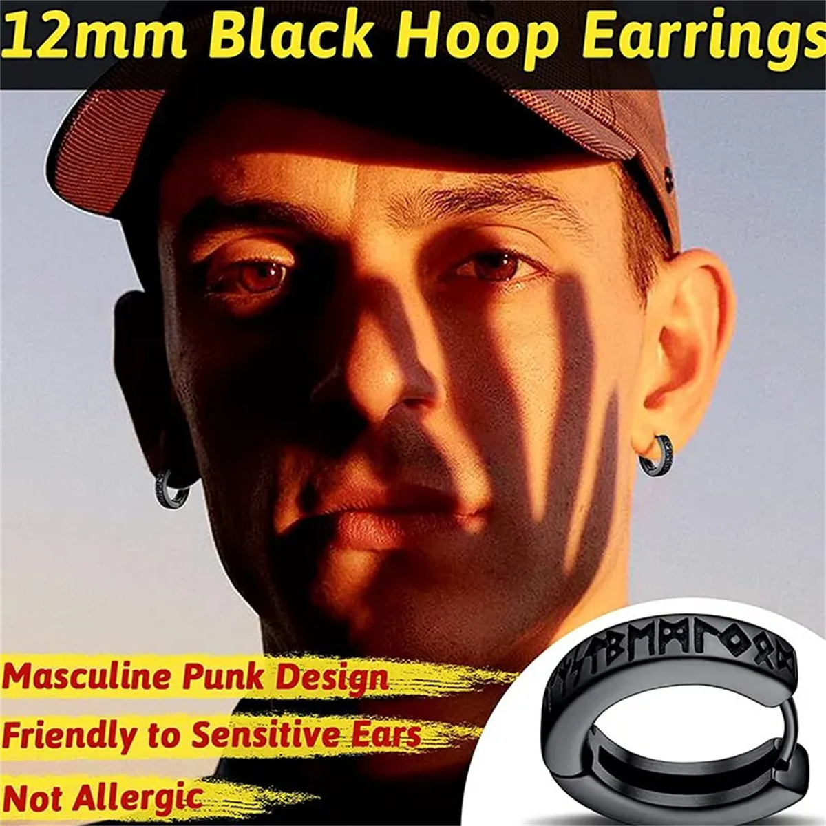 2/4 Uds. Pendientes de aro de runas vikingas norueguesas de 12mm para hombres y mujeres, joyería de Piercing de oreja religiosa de aro Huggie de acero inoxidable 316L