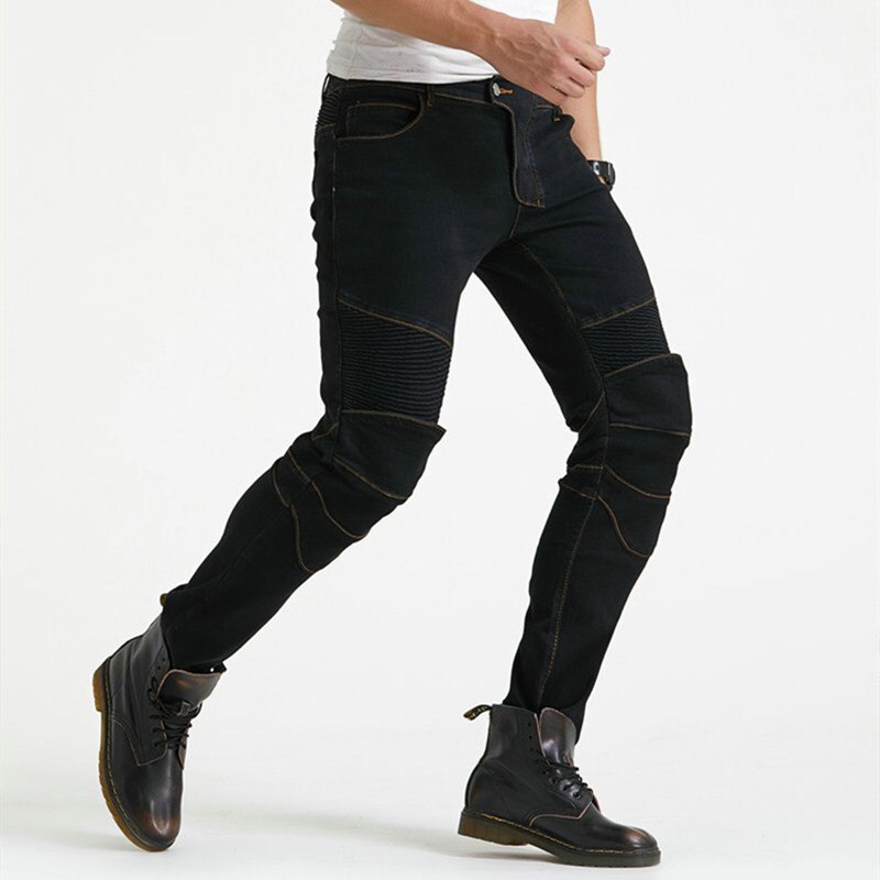 Mænds motorcykel bukser fleksibel behagelig rytter biker jeans beskyttelsesbukser motorcykel racing tøj indbygget beskytter: S