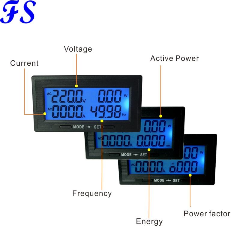 AC 200A Volt Amp Panel Meter LCD Digital Voltmeter Ammeter AC Voltage Current Meter Frequency Energy Hz Meter AC 60-500V 380V