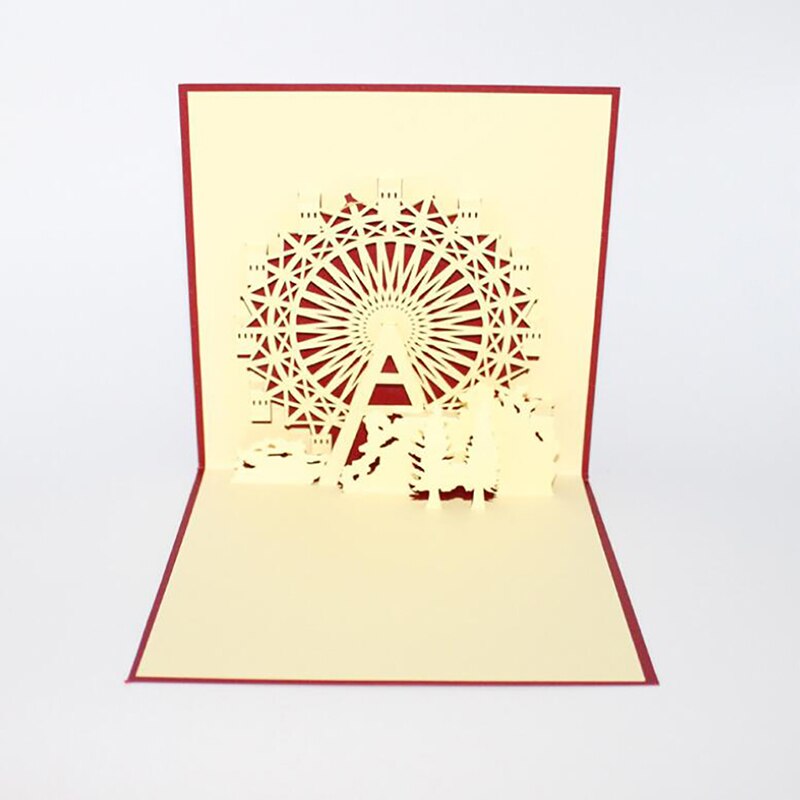 Pop up-kort 3d populära upp-kort år julkort glad pariserhjul 3d hälsning bebis röd hopfällbar typ retro