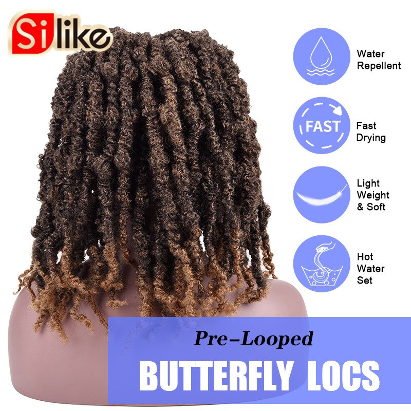 16inch Distressed Butterfly Goddess Locs Crochet Hair Bob Faux Locs Crochet Braiding Hair 12strands Messy Soft Locs