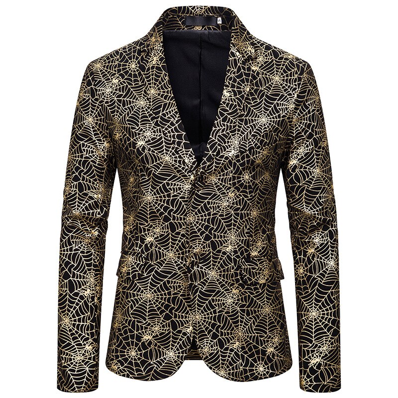 Nattklubb herre blazer slank masculino bronzing edderkopp web trykte blazere kommode frakk mann fritidsjakke herreklær: X137- måke / M