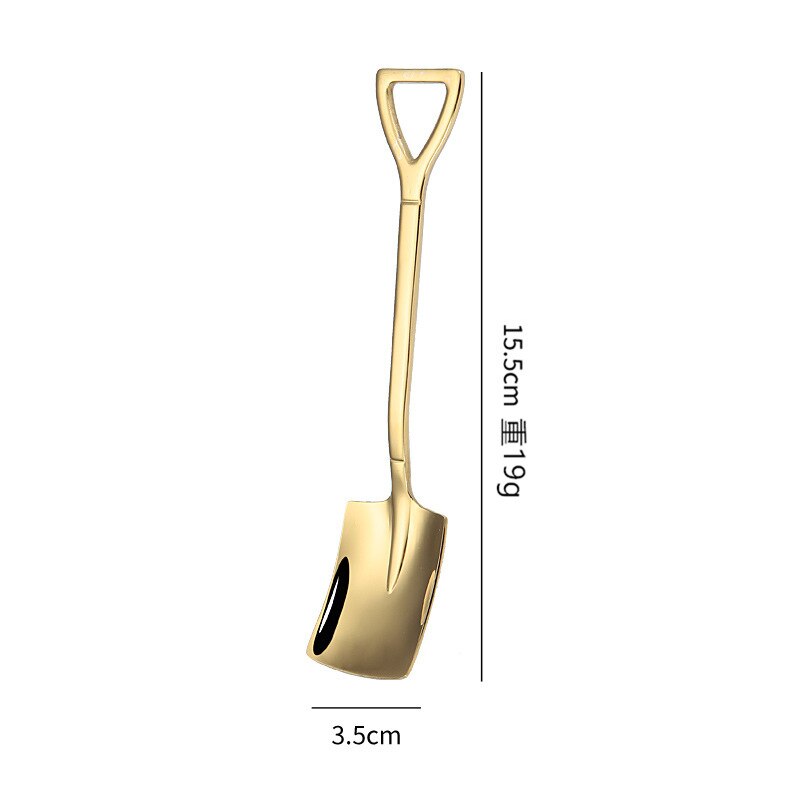 Engineer Ice Cream Square Shovel Cake Spoon Retro Shovel Coffee Spoon Stainless Steel Dessert Spoon Watermelon Spoon: type 2 gold