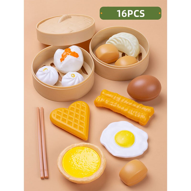 Simulation Plastic Foods Cookware Pot Pan Children Kitchen Toys Stickers Pretend Play Miniature Play Food For Girls Doll Food: 16pcs