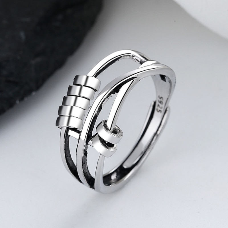 Angst ring kvinder mænd runner fidget angst ring med perle bekymring stress relief smykker justerbar stable ring
