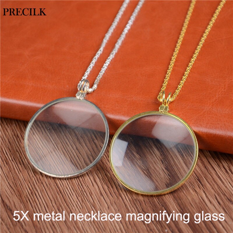 5X Magnification Portable Metal Hanging Chain Necklace Magnifiers Loupe Mirror Magnifying Glasses Reading Phone Screen Book