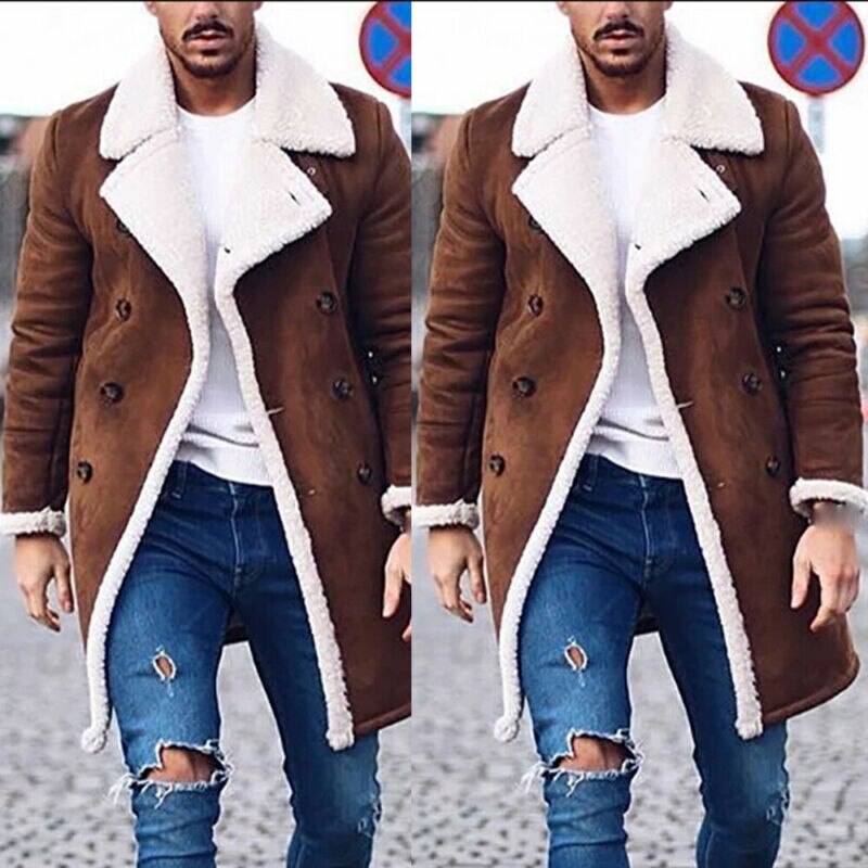Trench-Coat en fausse fourrure pour homme, veste chaude et épaisse, pardessus Long, vêtements d'extérieur, à boutons, grande taille, hiver