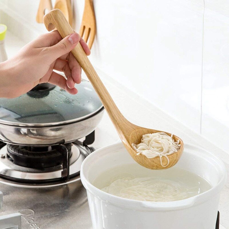 Louche En Bois 24 Cm - Cuillère à Soupe Long Manche Ustensile Cuisine Naturel