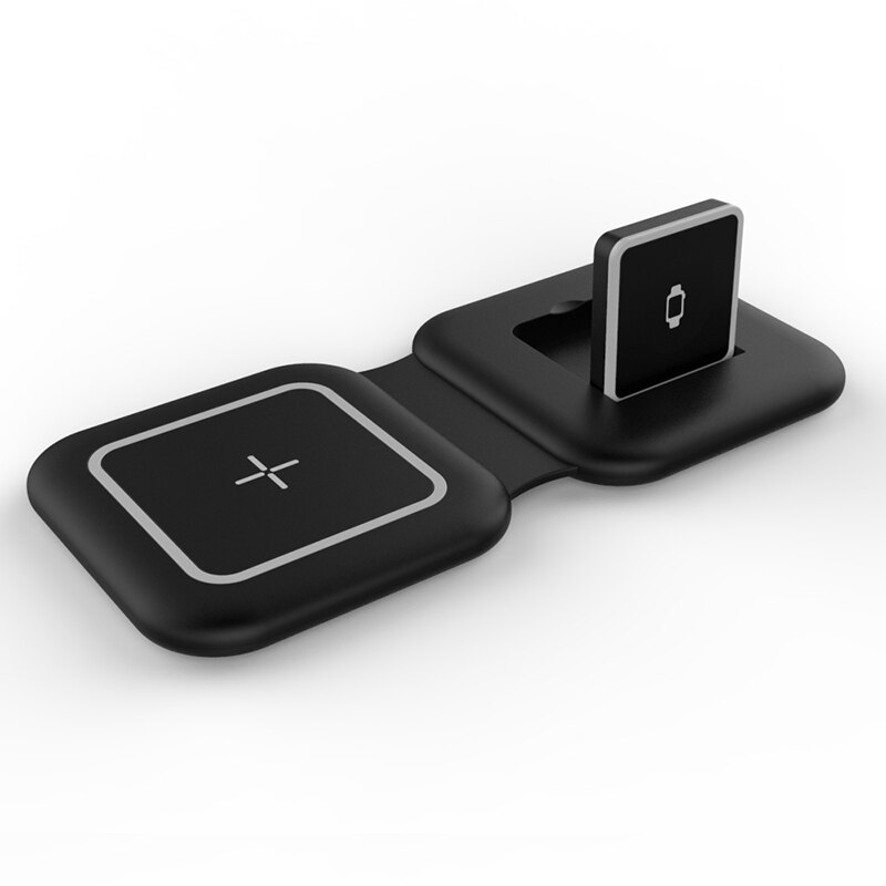 2 In 1 Vouwen Magnetische Qi Draadloze Oplader Stand Draadloze Oplader Snel Opladen Voor Apple Horloge 6 5 4 3 2 1SE/Iphone 12 11 Xs 8: black