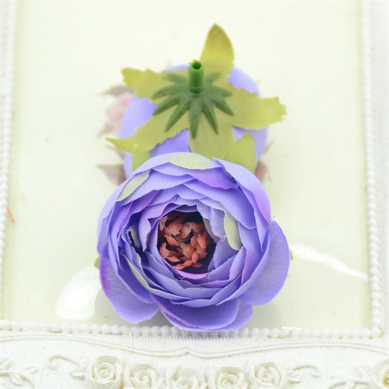 5 stk kunstige 5cm håndlavede knop silke blomsterhoveder til bryllup haven dekoration diy scrapbog håndværk kasse tilbehør: Lys lilla
