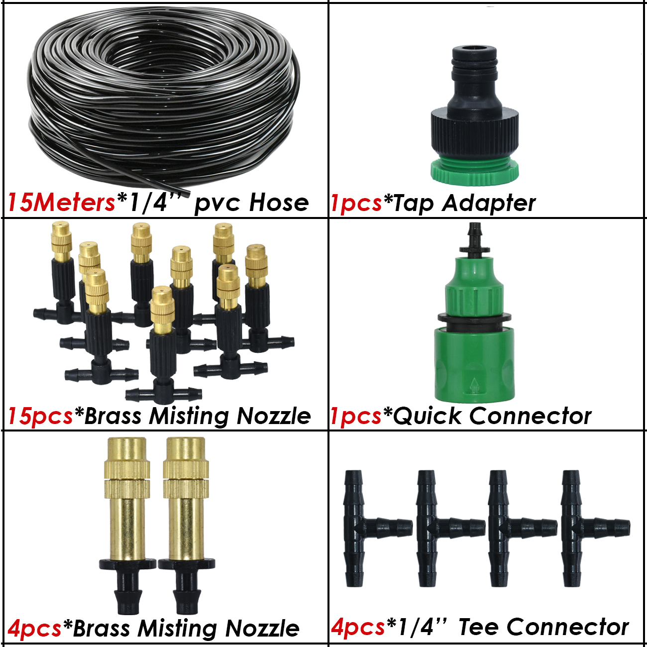 5M-30M 4/7mm Brass Tee Atomizer Nozzle Hose Garden Irrigation 1/4'' Outdoor Misting Cooling Watering System for Patio Greenhouse: SPL11-325-A-15M