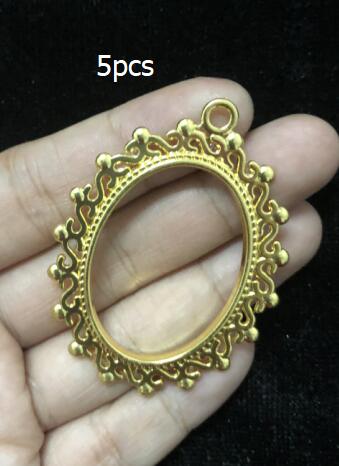 Vintage oval blonder åpne rammer charms gjør-det-selv-harpiks håndverkstilbehør firkantet rundt metall speil anheng smykker hul ramme: 5 stk oval blonde