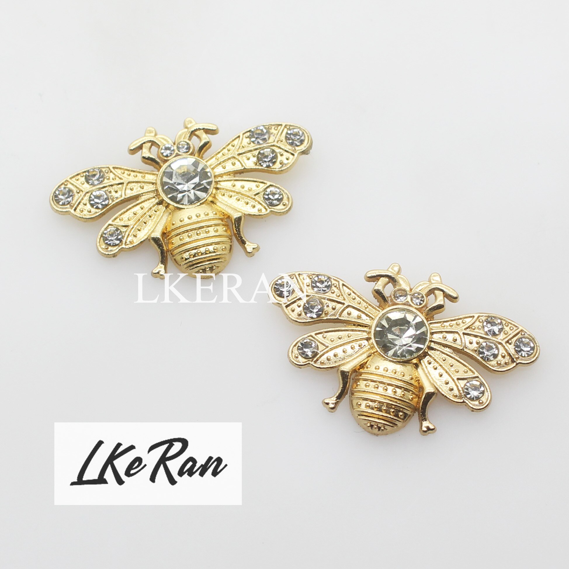LKERAN-Botones de decoración de diamantes de imitación, accesorio para ropa, corbata, broche, 21x33mm, escarabajo dorado, Diy, 5 unids/lote