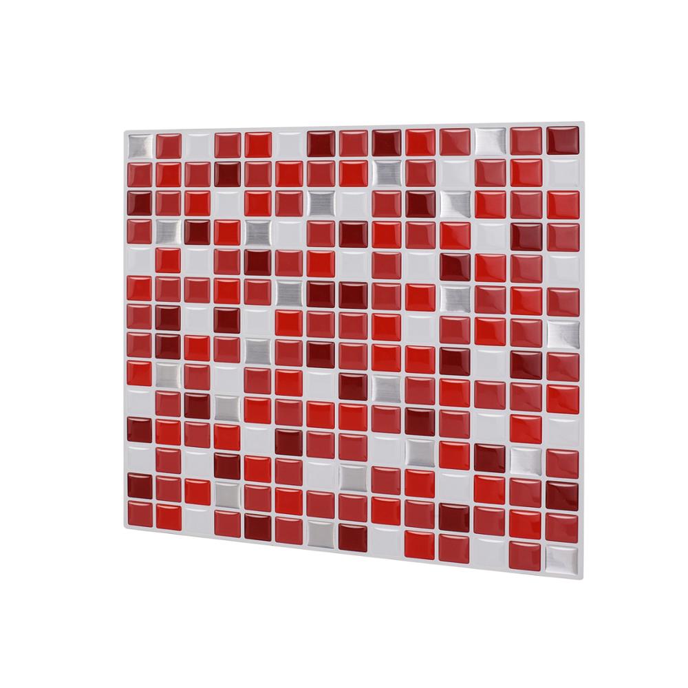 Vividtiles papier peint vinyle imperméable | Effet 3D écorce et bâton, carrelage mural mosaïque rouge coloré-1 feuille