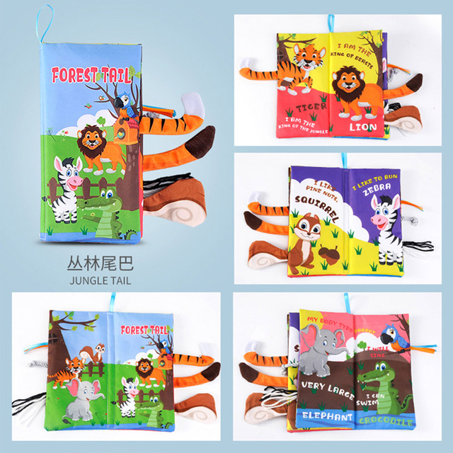Infant 3 Style Baby Cloth Books Early Learning Educational Toys with Animals Tails Soft Cloth Development Books Rattles: Forest tail