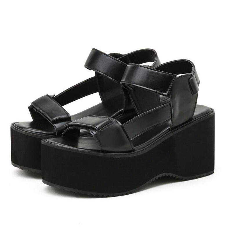 Schnalle Gurt Slingback Plattform Fersen Sandalen Frauen gucken Zehe Gurt Sommer Sandalen Frauen freizeit schuhe Punk Gothic Schuhe Frauen: 38