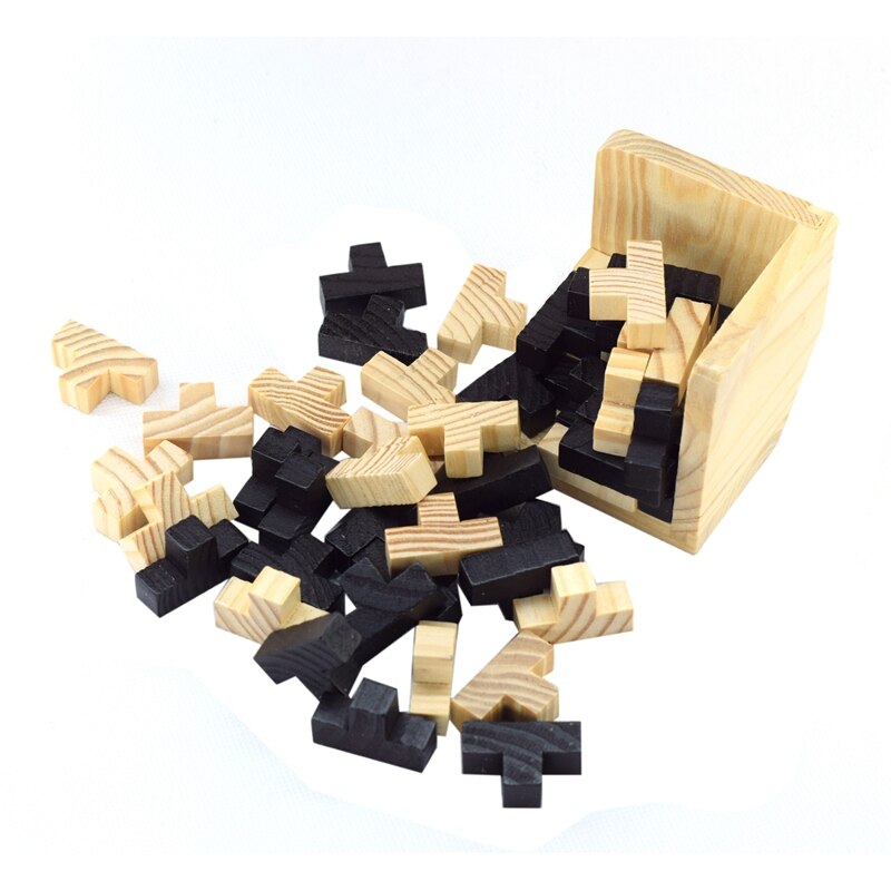 1pcs 3D Wooden Puzzles 54 T-Shaped Blocks Geometric & 6PCS Wooden Puzzle IQ Brain Teaser Burr Interlocking Puzzles