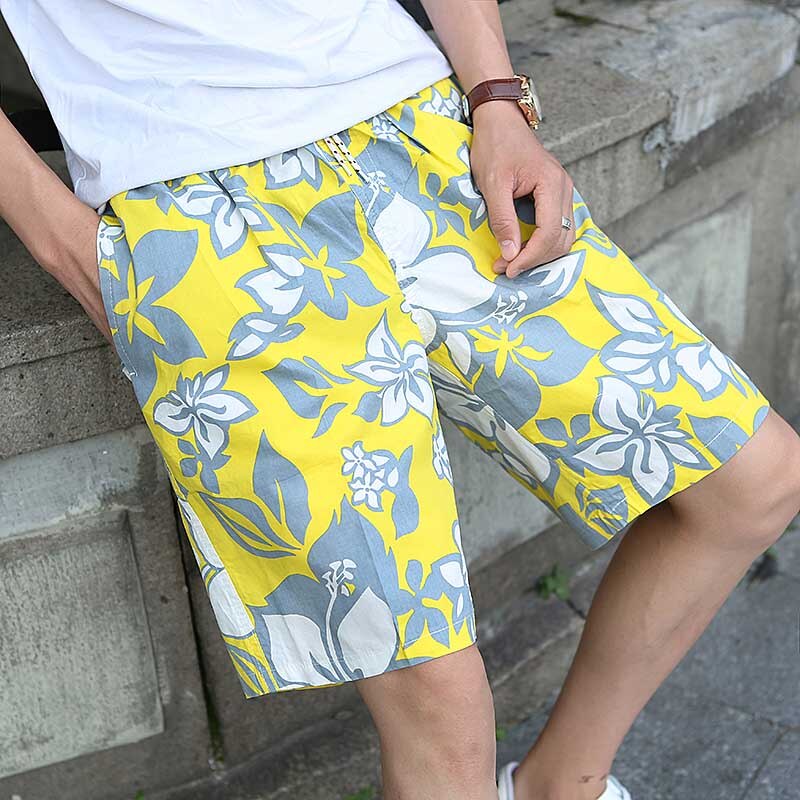 Iso koko miehet 5xl 6xl miesten shortsit löysät kesäiset rento shortsit miesten kukkakuvioiset rantalomat bermuda shortsit: Keltainen / Xxl