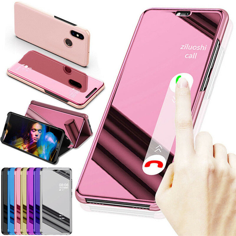 Para Samsung Galaxy Z Fold 2 funda de lujo con espejo de vista transparente funda de teléfono con soporte abatible de cuero para Samsung ZFold 2 SM-F916B contraportada