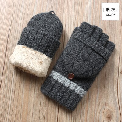 Guantes sin dedos de invierno para hombre, mitones de lana tejidos, manoplas cálidas de terciopelo para invierno, manoplas cálidas para hombre, medio guantes de conducir dedo: nb07  Dark gray
