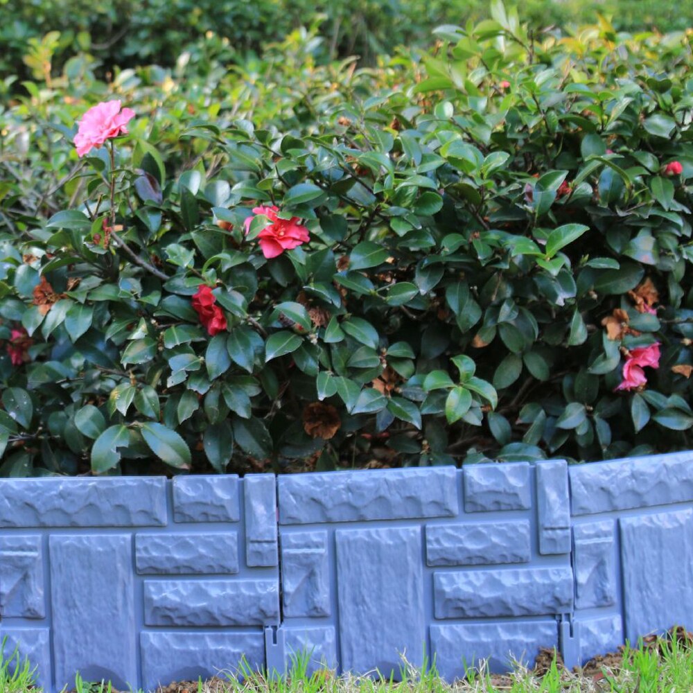 6pcs plastic garden fence simulation plastic garden small fence stitching imitation stone garden fence: Brick gray 6pcs