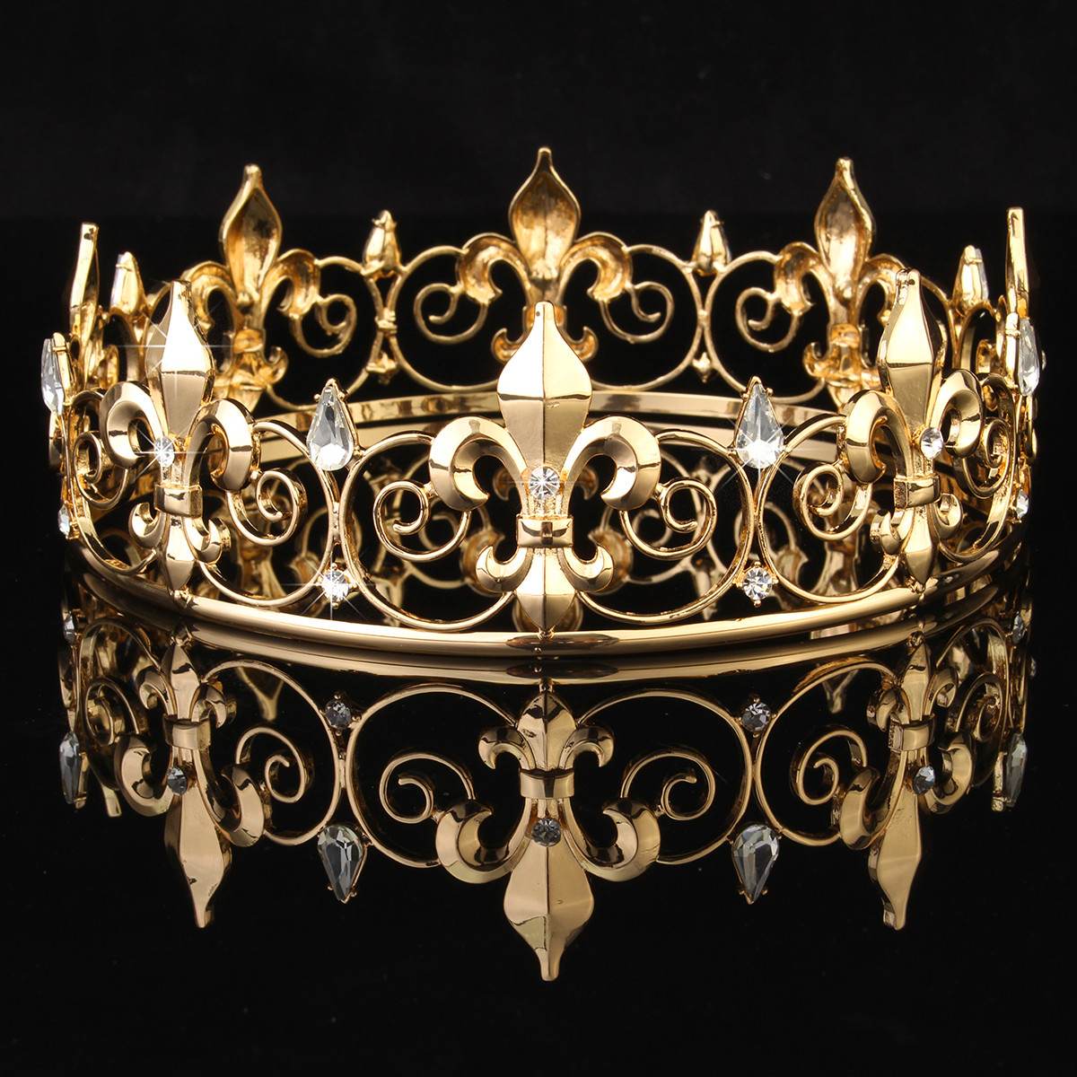 Circle Gold Prom Accessories King Men's Crown Round Imperial Medieval Gold Rhinestone Tiara